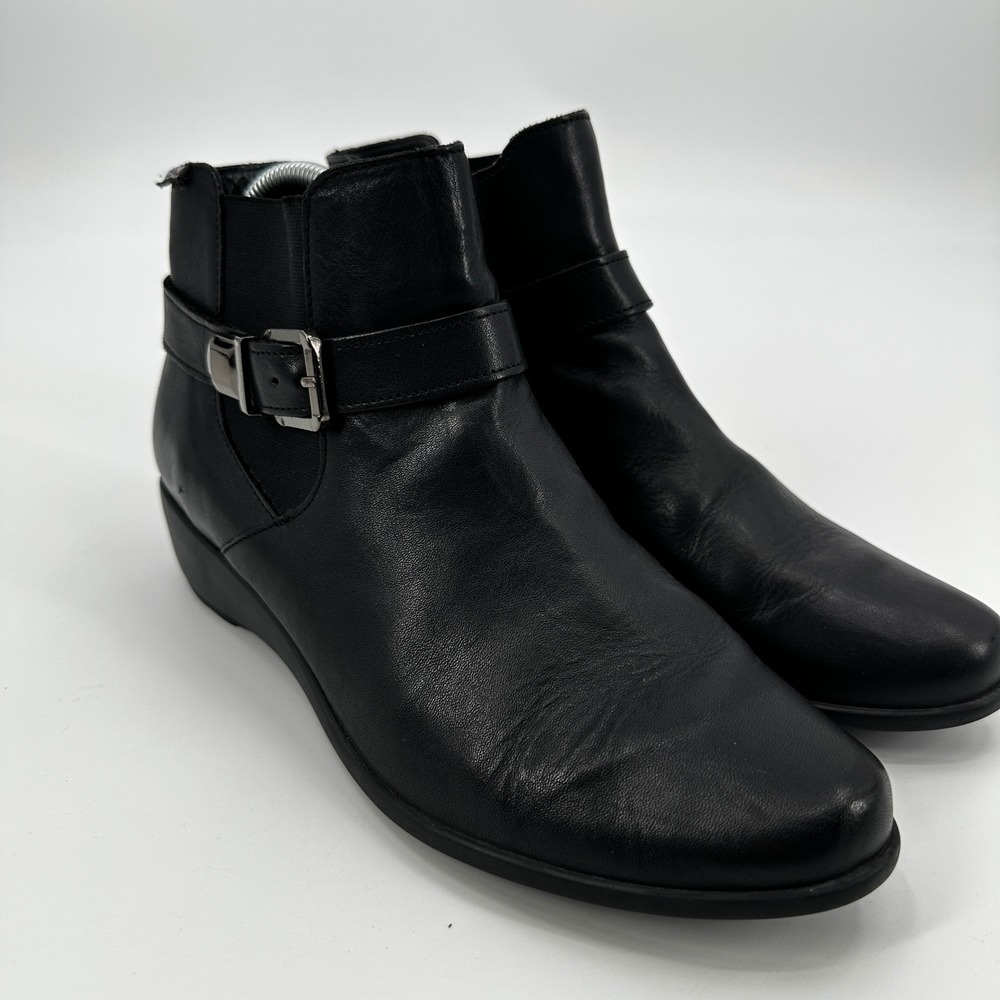 Mephisto Stefania Womens Black Leather Buckle Strap Wedge Ankle Boots Size US 10 - Picture 6 of 11